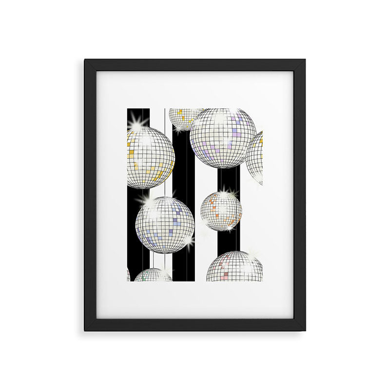 Striped Party Disco Ball black and white Framed Art Print Gallery Image 5