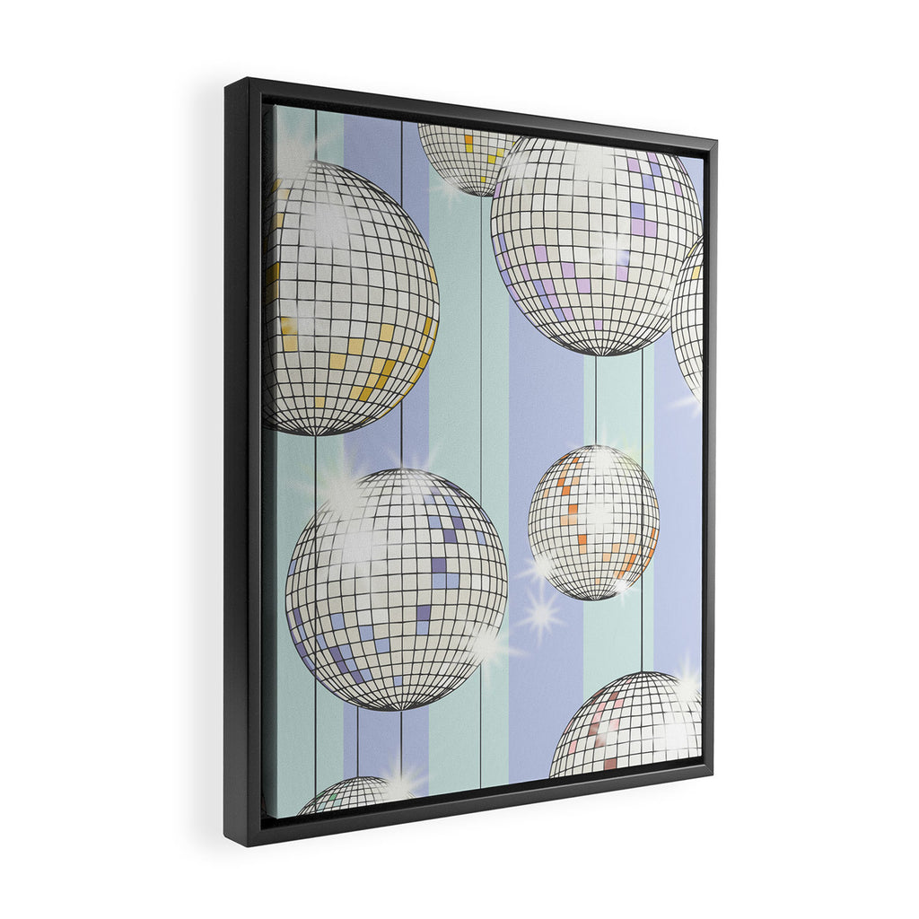 Striped Party Disco Ball Mint Framed Canvas Print Gallery Image 2