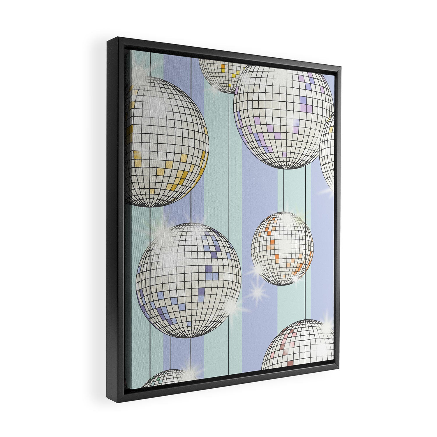 Striped Party Disco Ball Mint Framed Canvas Print Gallery Image 2