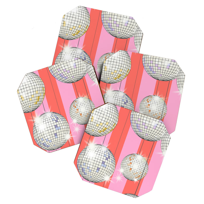 Striped Party Disco Ball Pink Coaster Gallery Image 1