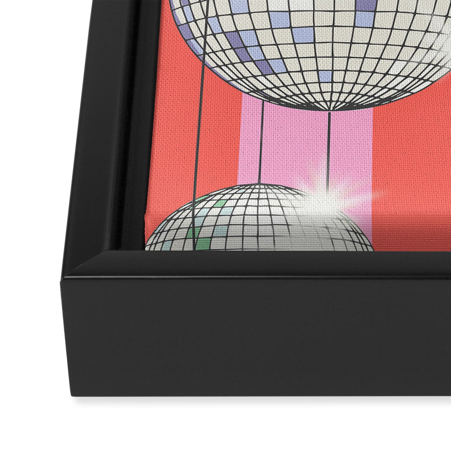 Striped Party Disco Ball Pink Framed Canvas Print Gallery Image 3