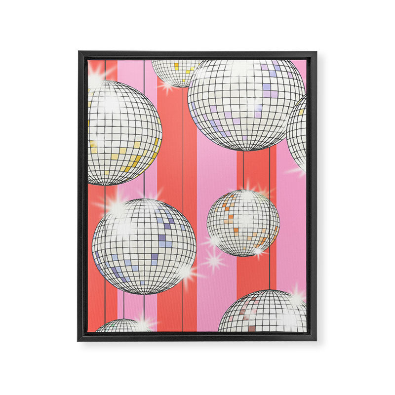 Striped Party Disco Ball Pink Framed Canvas Print Gallery Image 6