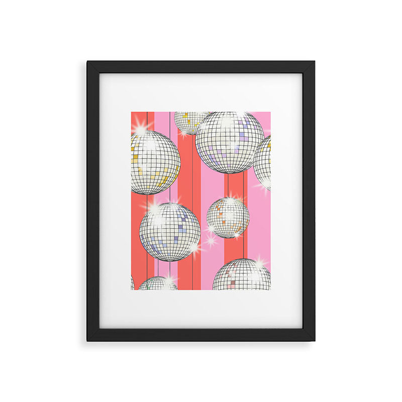 Striped Party Disco Ball Pink Framed Art Print Gallery Image 5