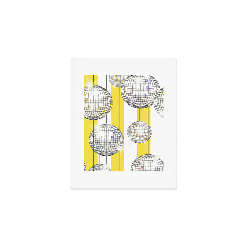 Striped Party Disco Ball Yellow Art Print Gallery Image 1