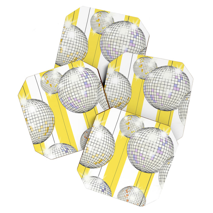 Striped Party Disco Ball Yellow Coaster Gallery Image 1