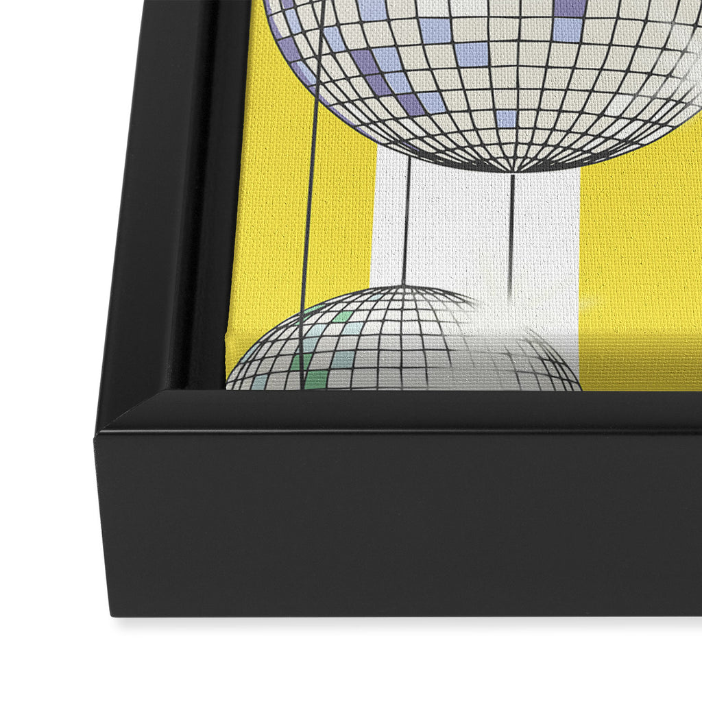 Striped Party Disco Ball Yellow Framed Canvas Print Gallery Image 3
