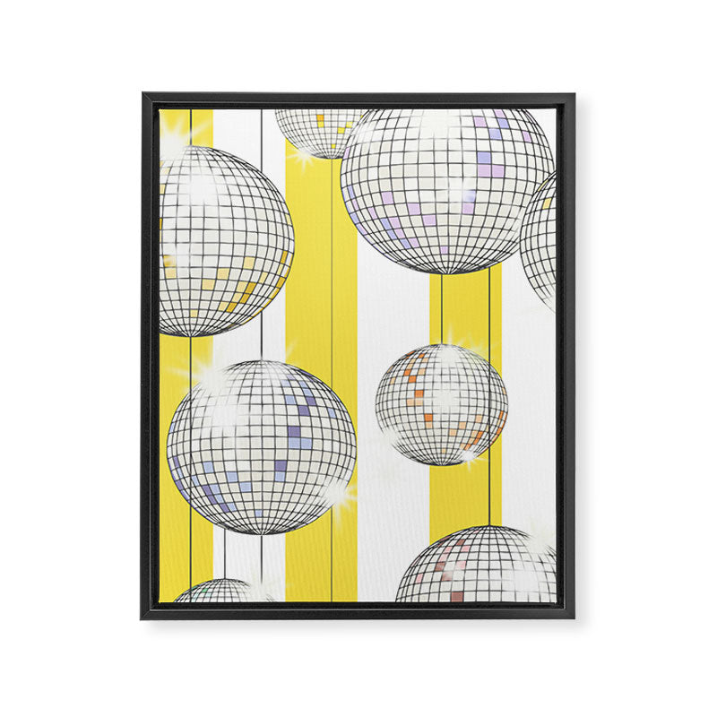 Striped Party Disco Ball Yellow Framed Canvas Print Gallery Image 6