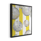 Striped Party Disco Ball Yellow Framed Canvas Print Gallery Image 2