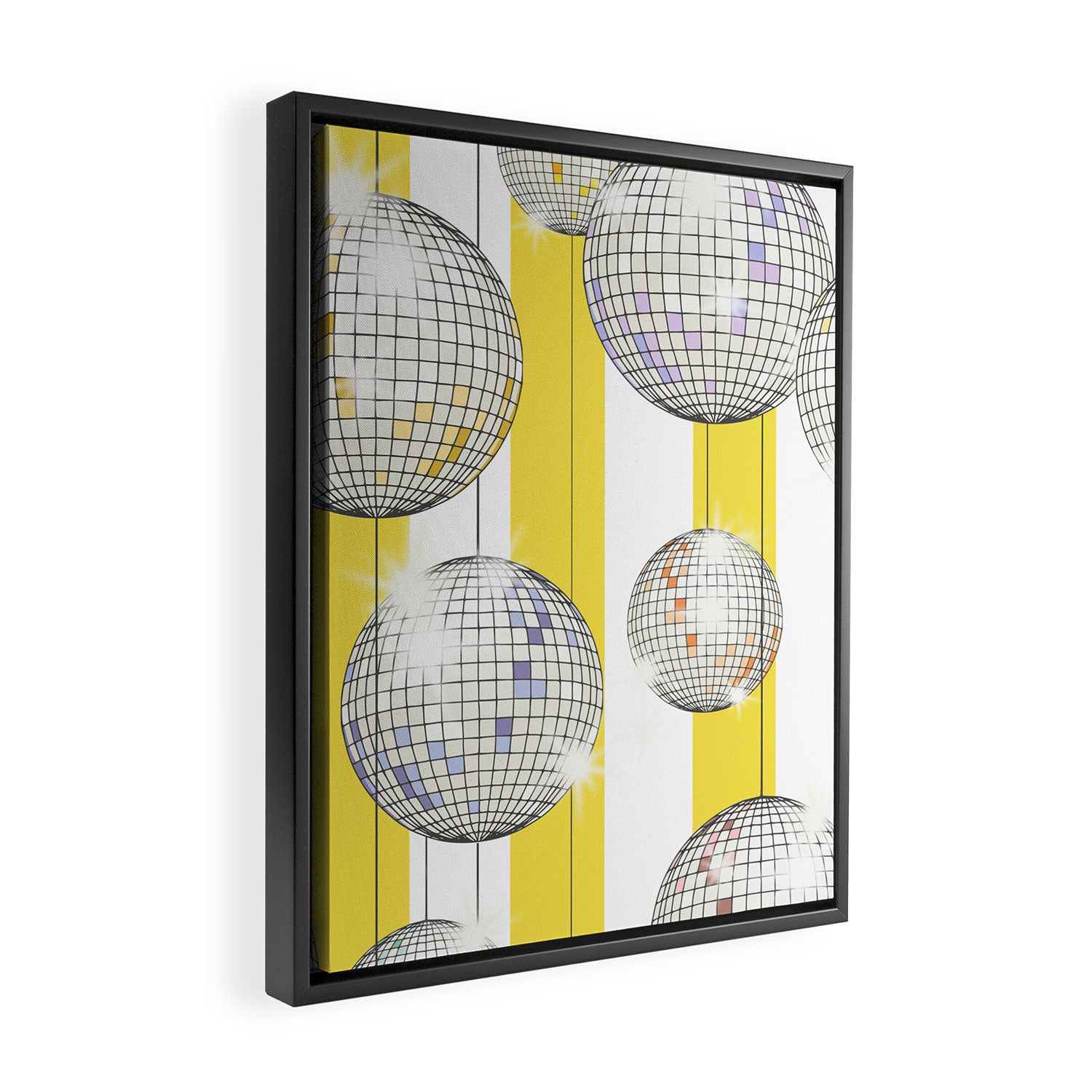 Striped Party Disco Ball Yellow Framed Canvas Print Gallery Image 2
