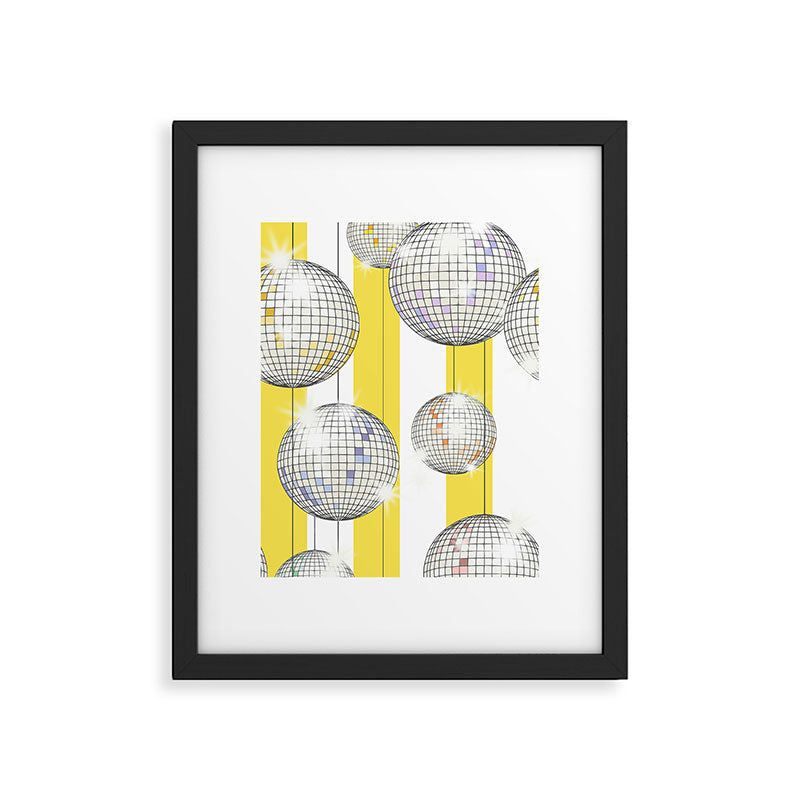 Striped Party Disco Ball Yellow Framed Art Print Gallery Image 5