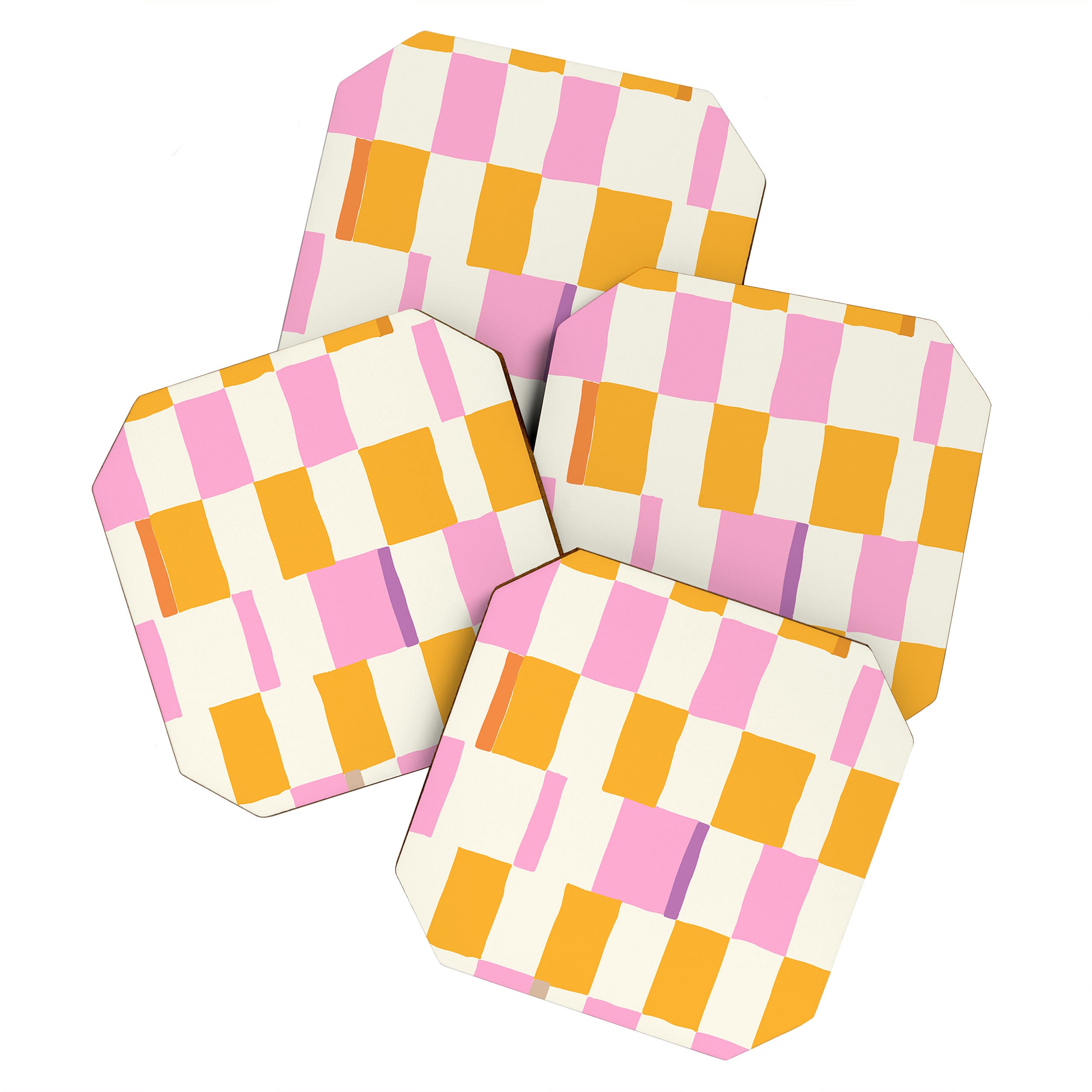 Summer check handdrawn orange Coaster Gallery Image 1