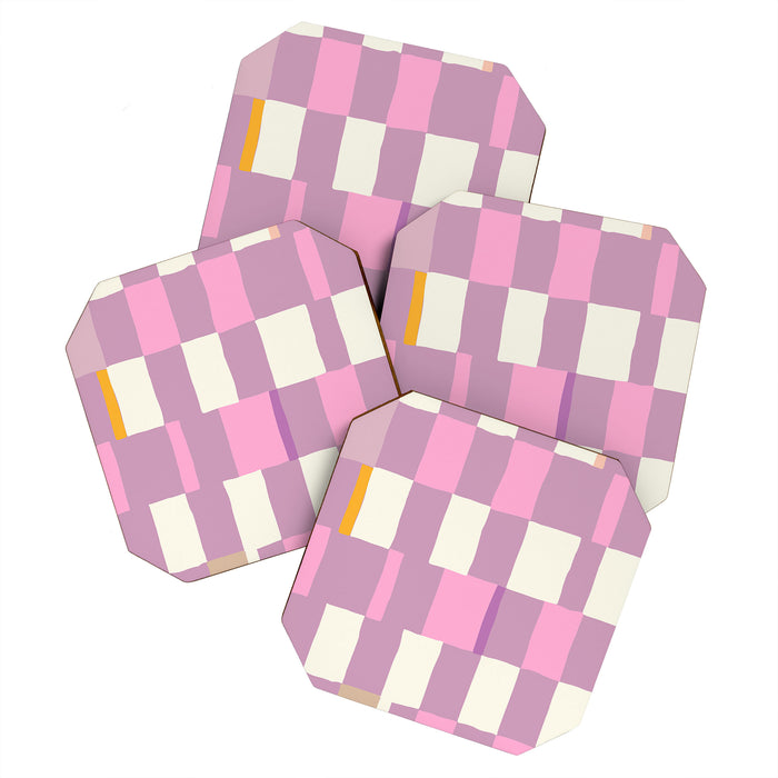 Summer check handdrawn purple Coaster Gallery Image 1