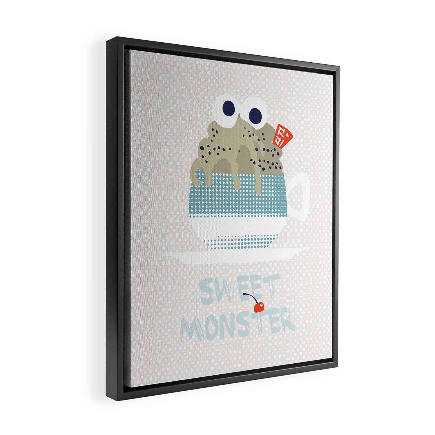 Sweet monster cupcake mint Framed Canvas Print Gallery Image 2