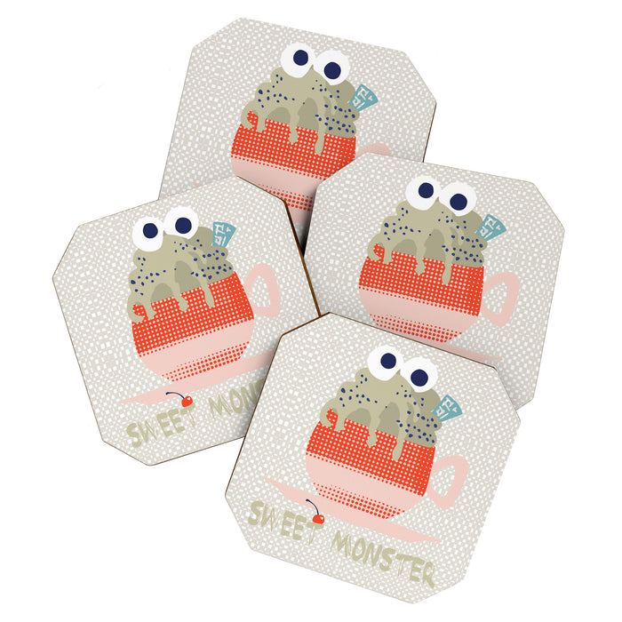 Sweet monster cupcake red Coaster Gallery Image 1