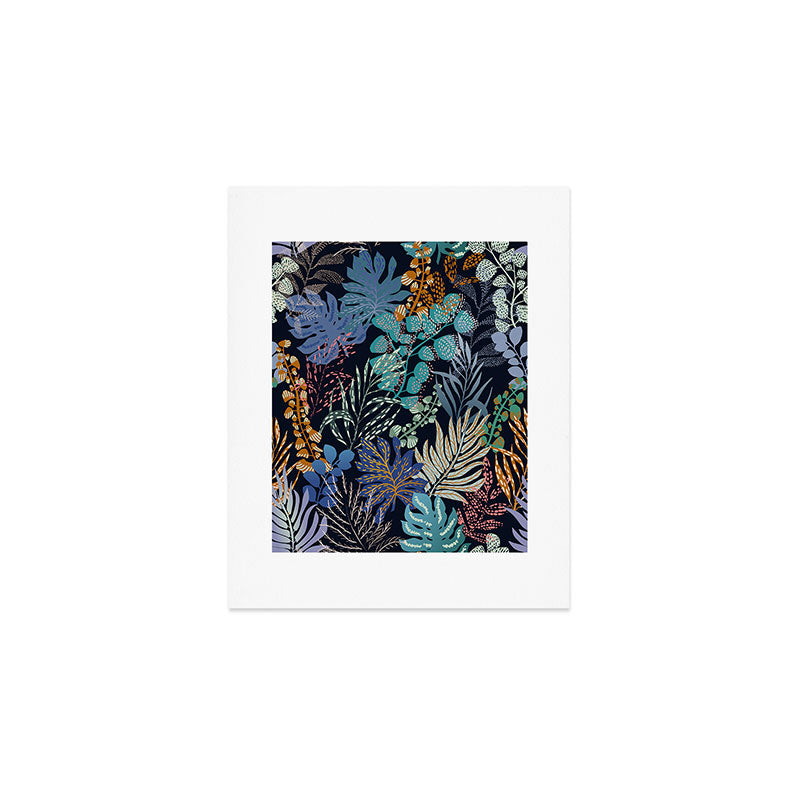 tropical blue night leaves Art Print Gallery Image 1