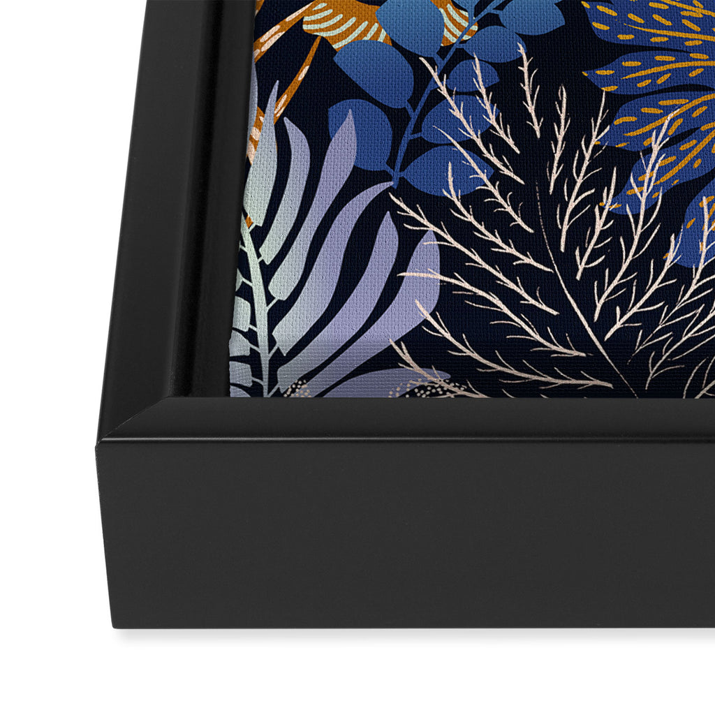 tropical blue night leaves Framed Canvas Print Gallery Image 3