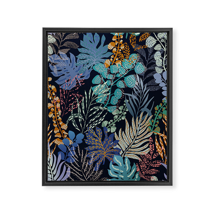 tropical blue night leaves Framed Canvas Print Gallery Image 1