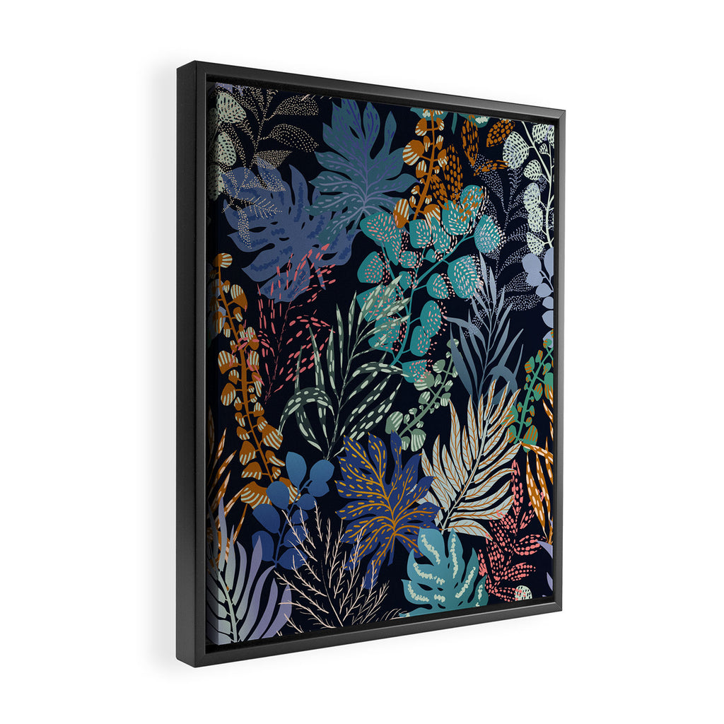tropical blue night leaves Framed Canvas Print Gallery Image 2