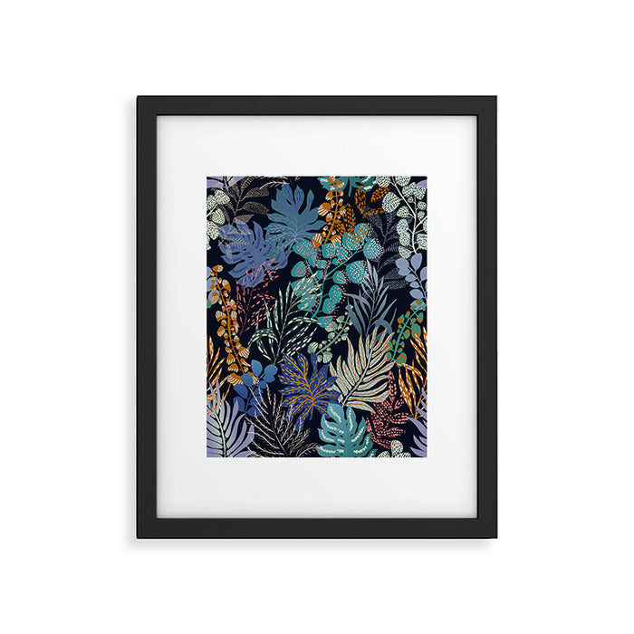 tropical blue night leaves Framed Art Print Gallery Image 1