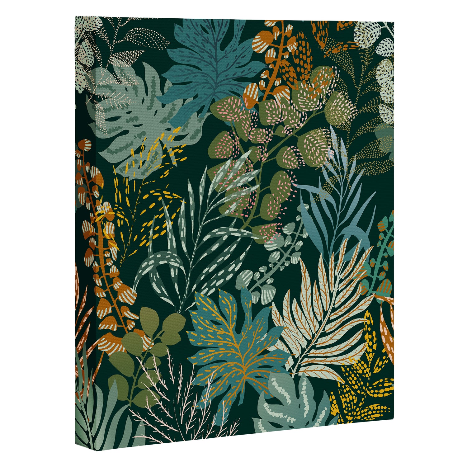tropical night emerald leaves Canvas Print Gallery Image 3