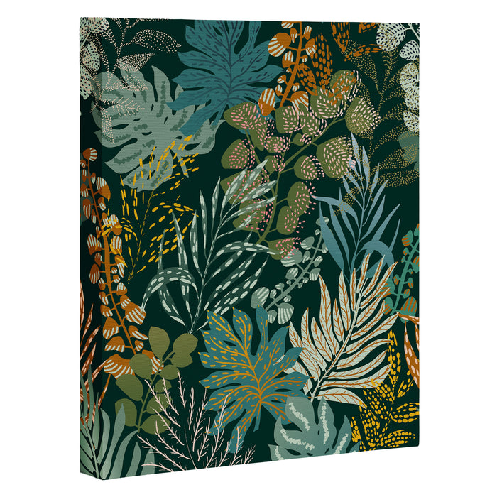 tropical night emerald leaves Canvas Print Gallery Image 1