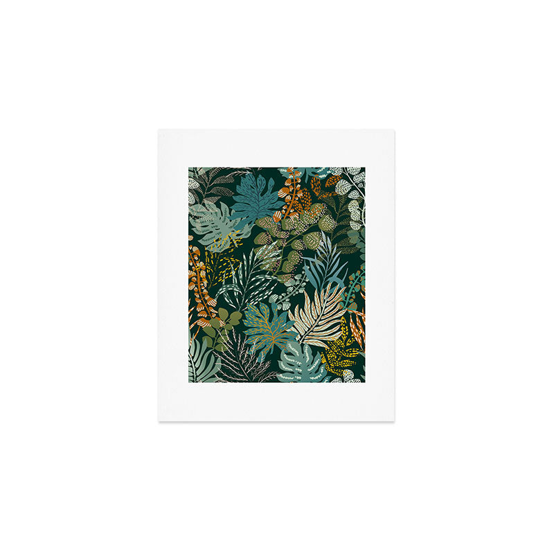tropical night emerald leaves Art Print Gallery Image 1