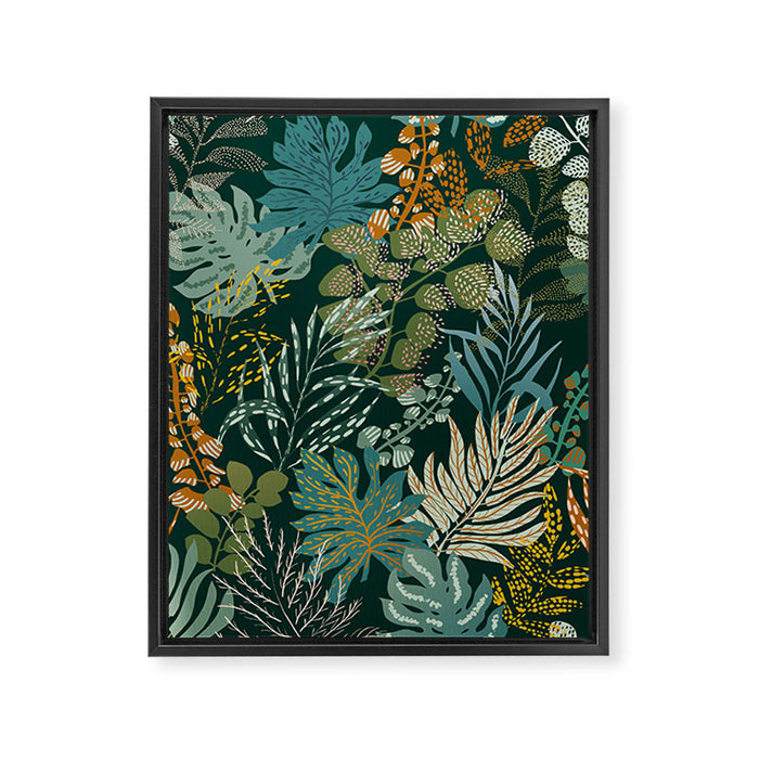 tropical night emerald leaves Framed Canvas Print Gallery Image 1