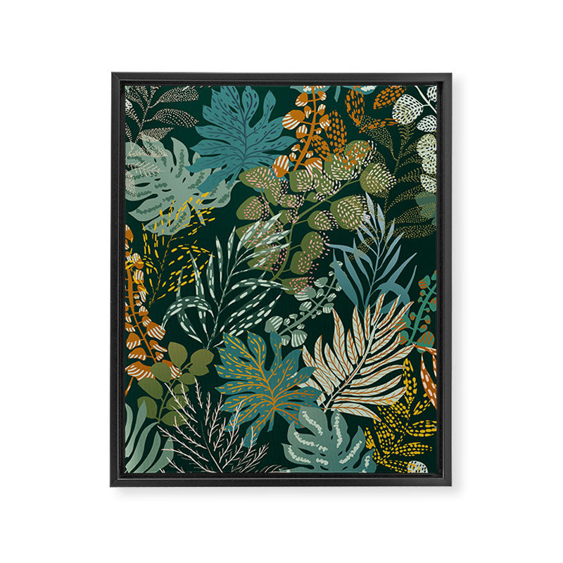 tropical night emerald leaves Framed Canvas Print Gallery Image 6