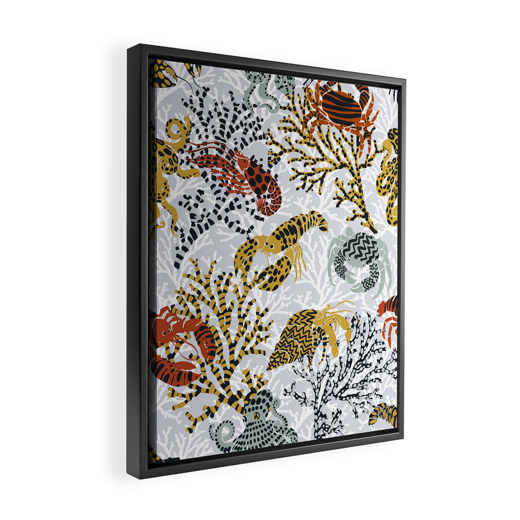 Vibrant coral reef light grey downtoned Framed Canvas Print Gallery Image 2