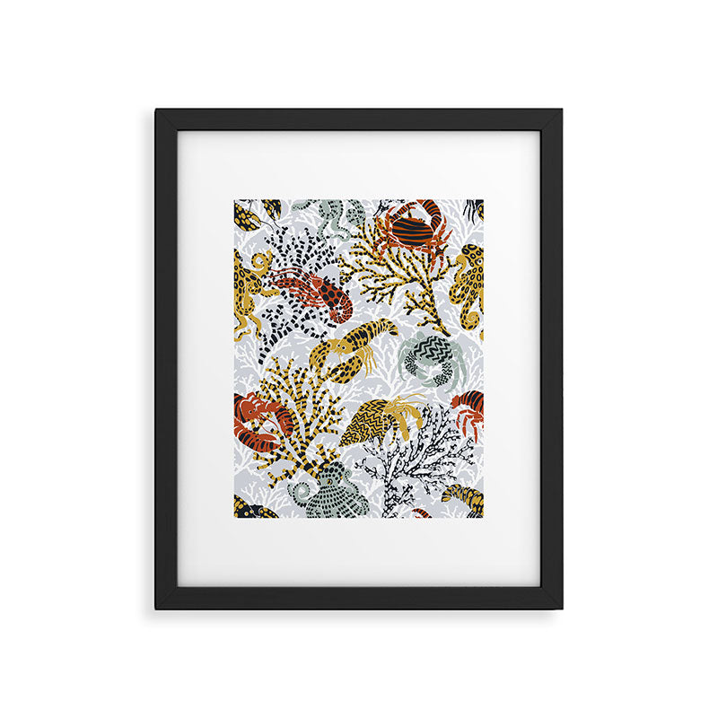 Vibrant coral reef light grey downtoned Framed Art Print Gallery Image 5