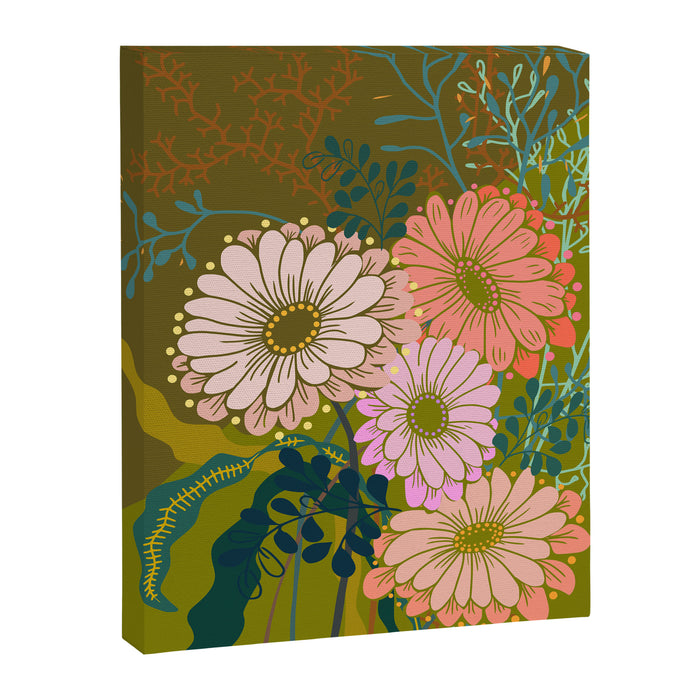 Vintage Bouquet of flowers in warm green colors Canvas Print Gallery Image 1