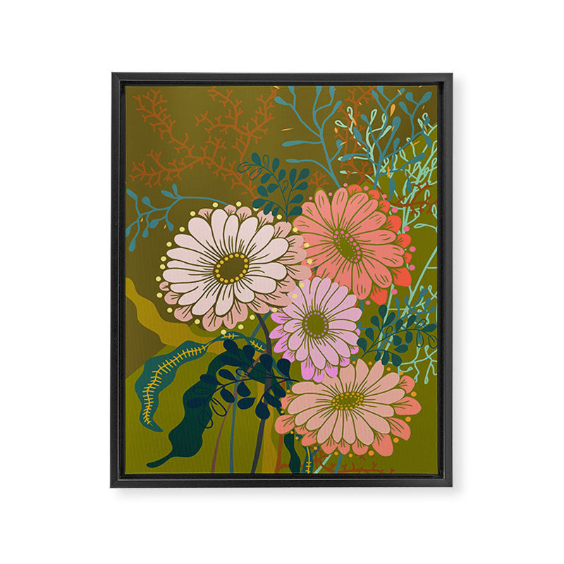 Vintage Bouquet of flowers in warm green colors Framed Canvas Print Gallery Image 6