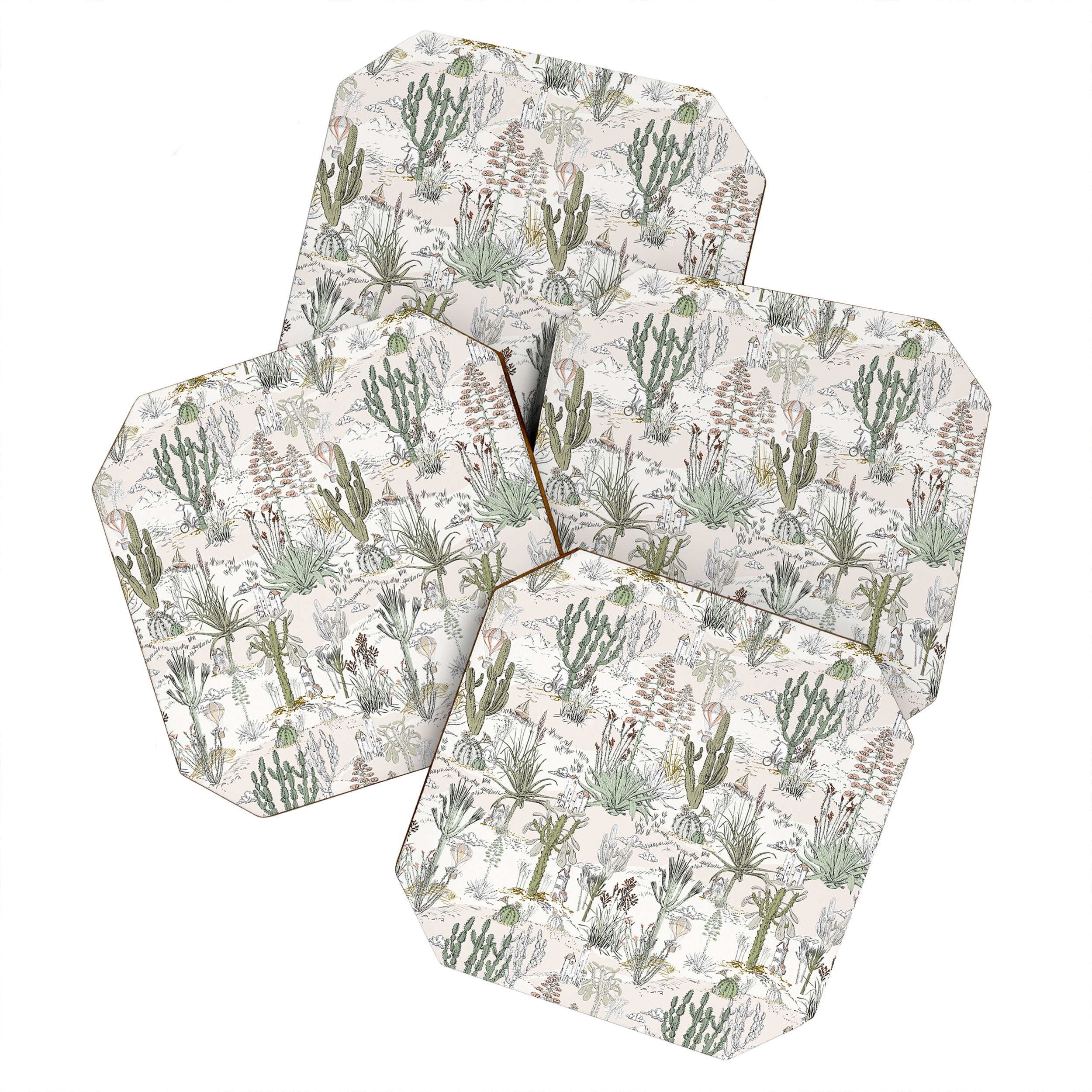 whimsical cactus landscape airy Coaster Gallery Image 1