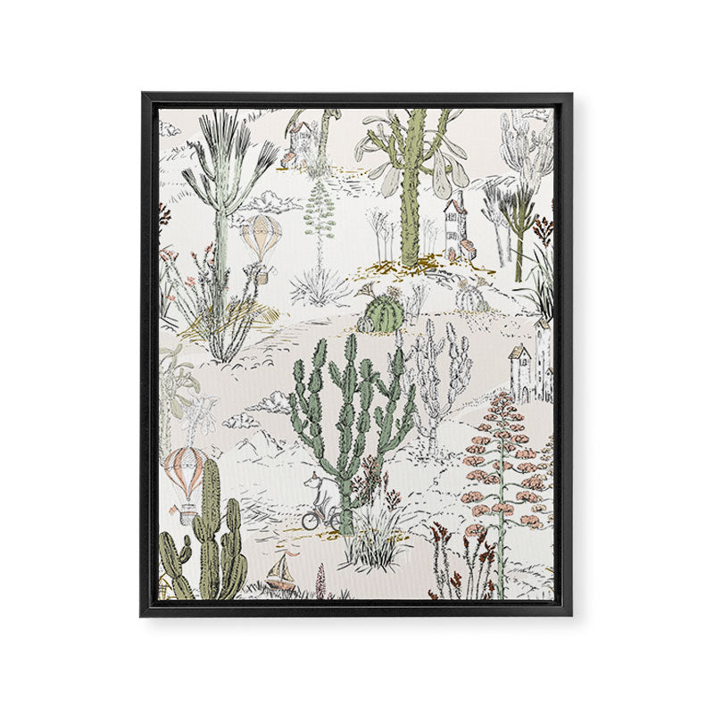 whimsical cactus landscape airy Framed Canvas Print Gallery Image 6