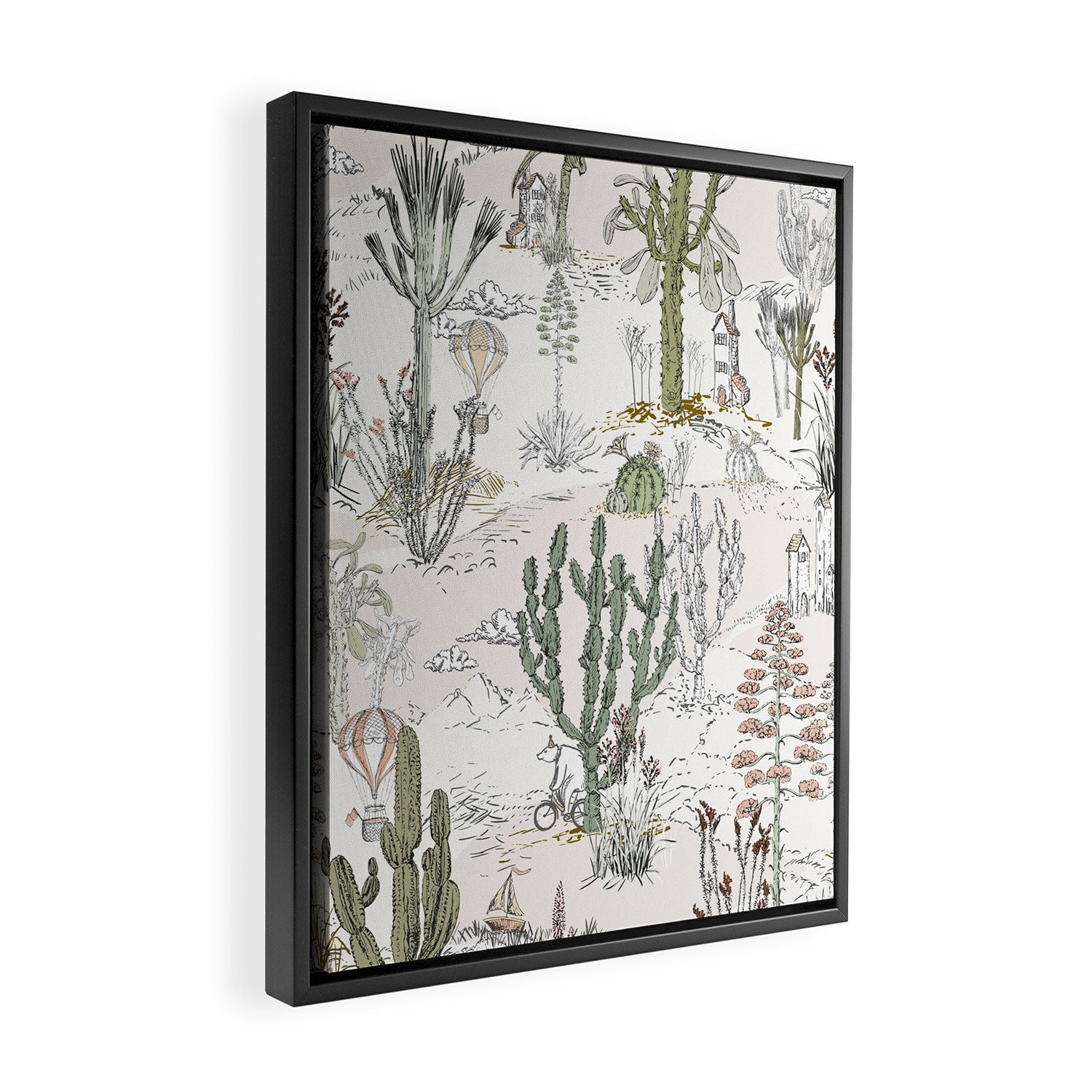 whimsical cactus landscape airy Framed Canvas Print Gallery Image 2