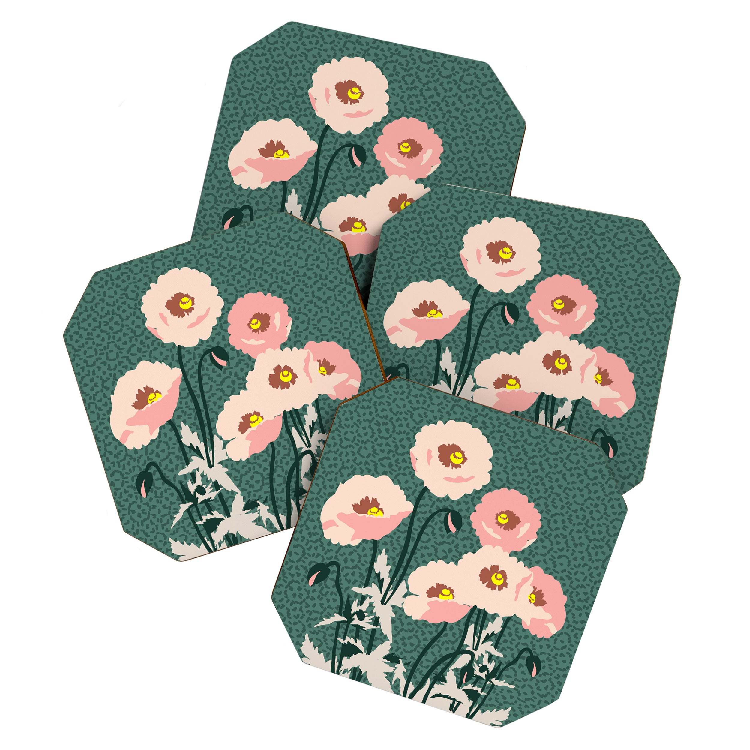 wild garden flowers: poppy flowers - modern illustration Coaster Gallery Image 1