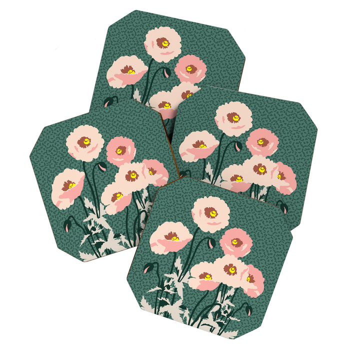 wild garden flowers: poppy flowers - modern illustration Coaster Gallery Image 1