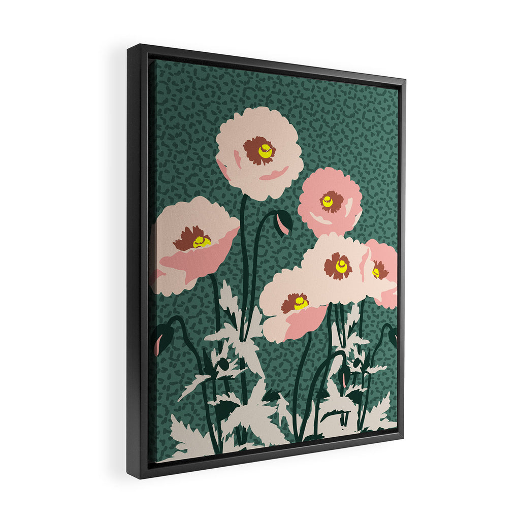 wild garden flowers: poppy flowers - modern illustration Framed Canvas Print Gallery Image 2