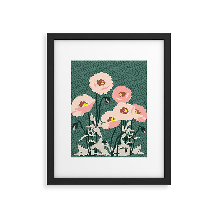 wild garden flowers: poppy flowers - modern illustration Framed Art Print Gallery Image 1