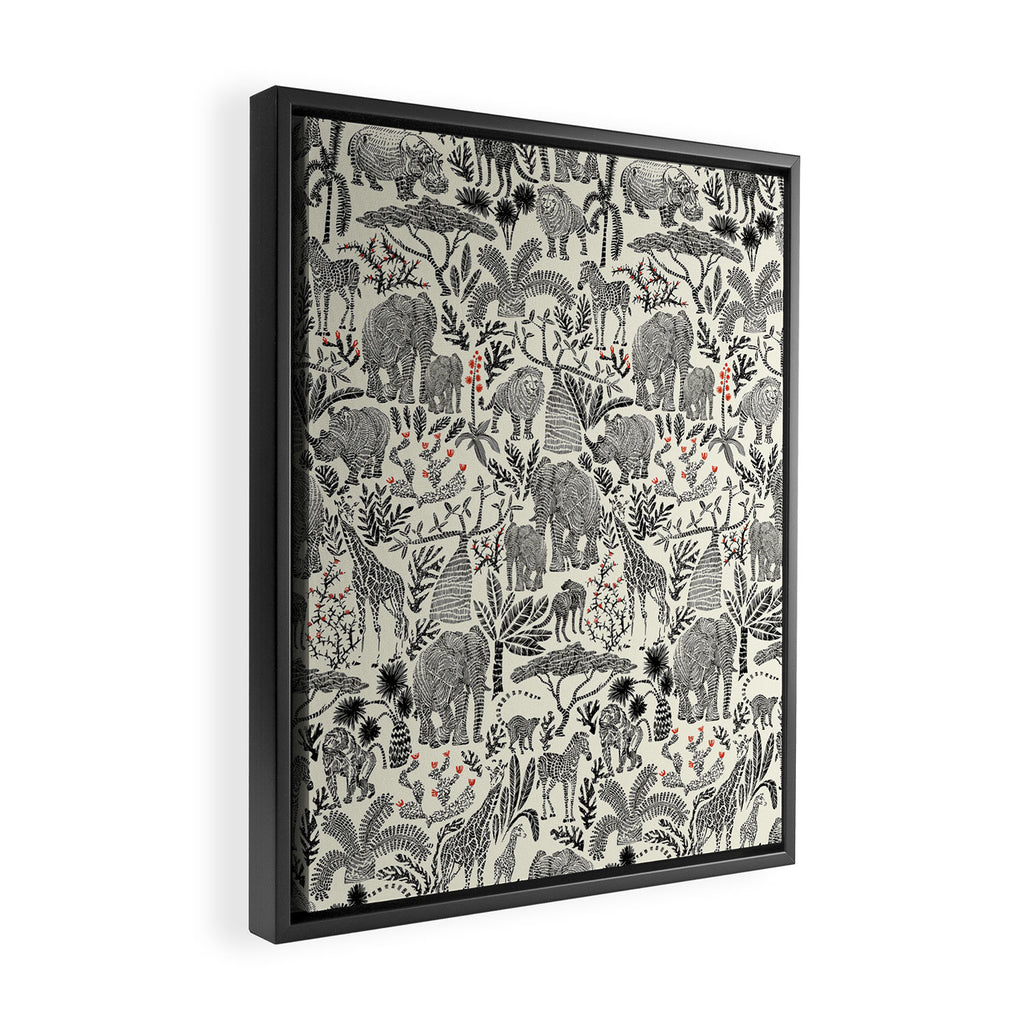 Wildlife Safari black ´n white Framed Canvas Print Gallery Image 2