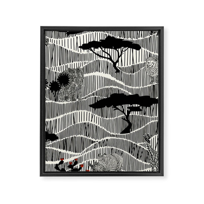 Wildlife Safari Savannah black ´n white Framed Canvas Print Gallery Image 1