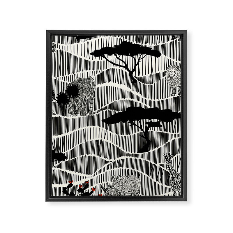 Wildlife Safari Savannah black ´n white Framed Canvas Print Gallery Image 8