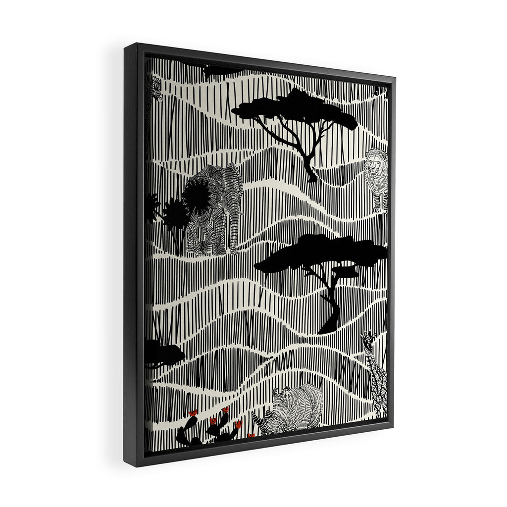 Wildlife Safari Savannah black ´n white Framed Canvas Print Gallery Image 2