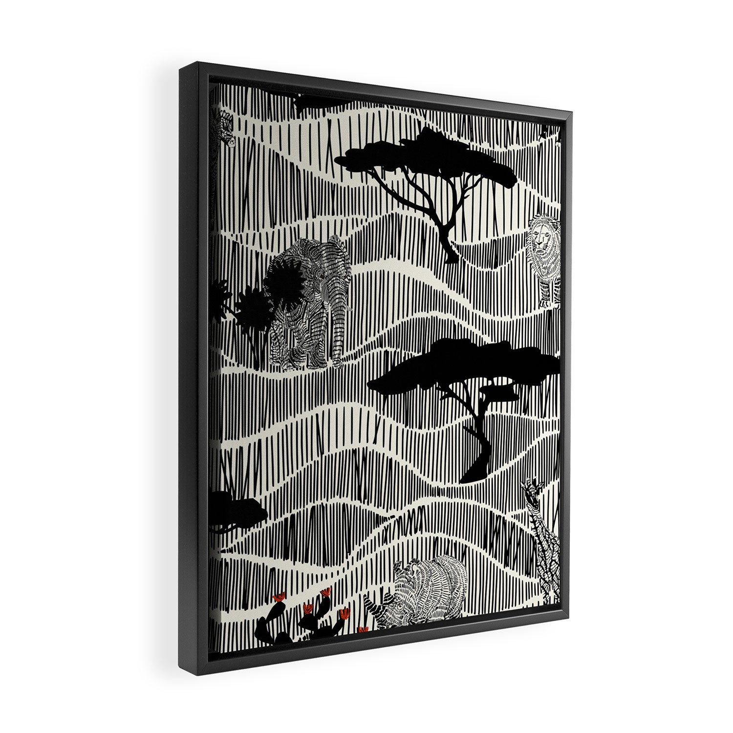 Wildlife Safari Savannah black ´n white Framed Canvas Print Gallery Image 2