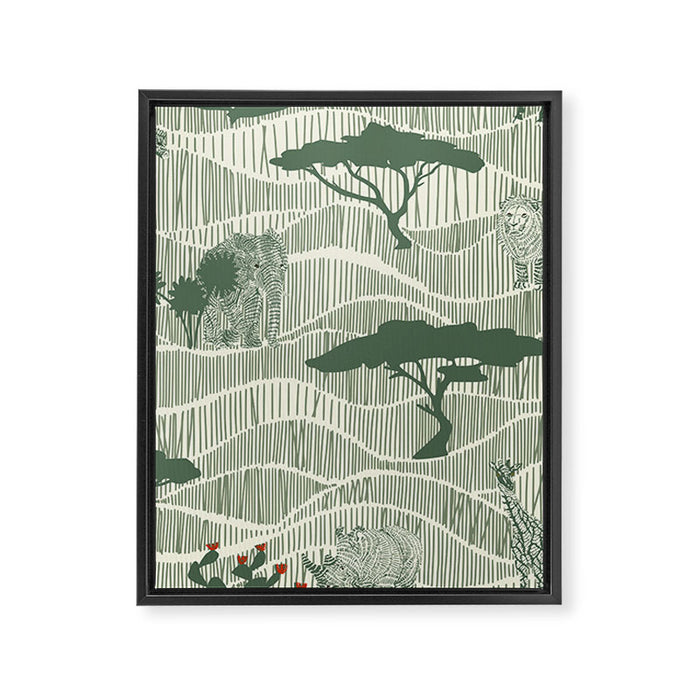 Wildlife Safari Savannah green Framed Canvas Print Gallery Image 1