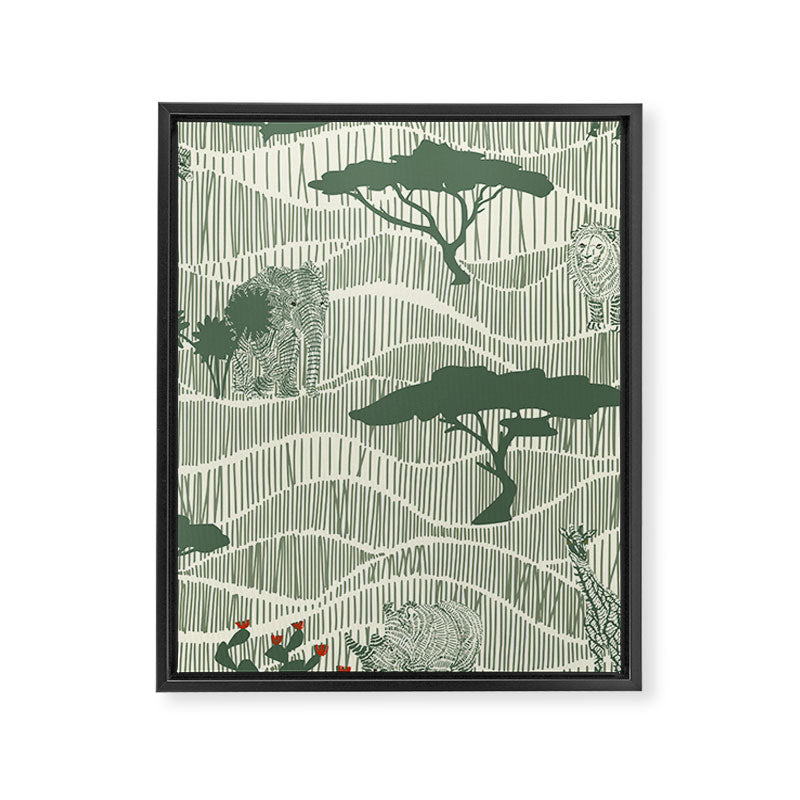 Wildlife Safari Savannah green Framed Canvas Print Gallery Image 8