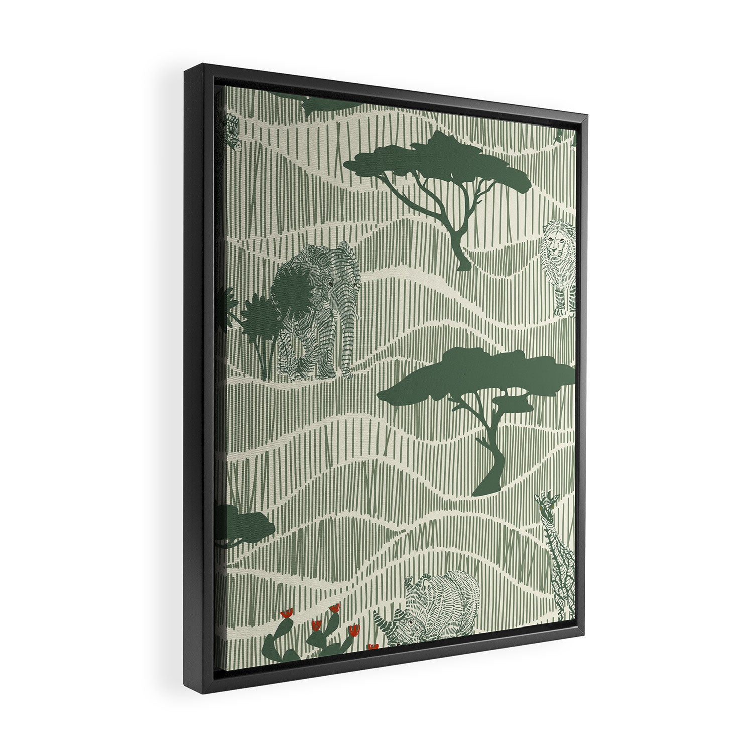 Wildlife Safari Savannah green Framed Canvas Print Gallery Image 2