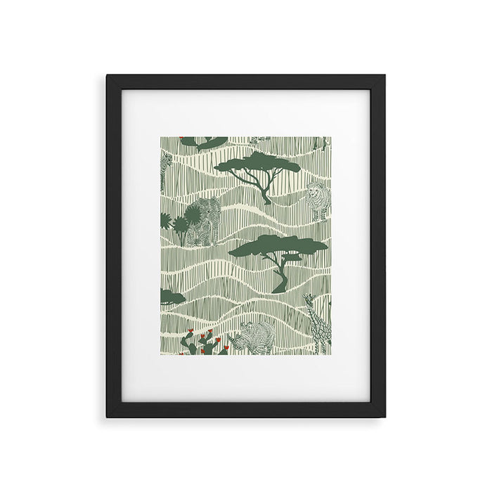 Wildlife Safari Savannah green Framed Art Print Gallery Image 1