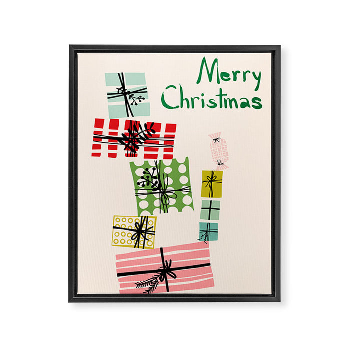 Wobbly pile of Christmas presents Framed Canvas Print Gallery Image 1