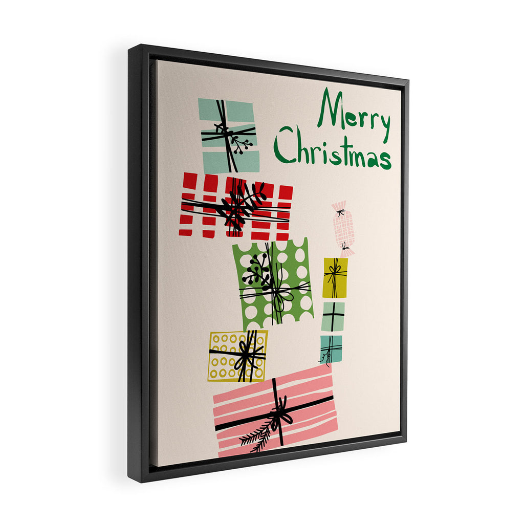 Wobbly pile of Christmas presents Framed Canvas Print Gallery Image 2